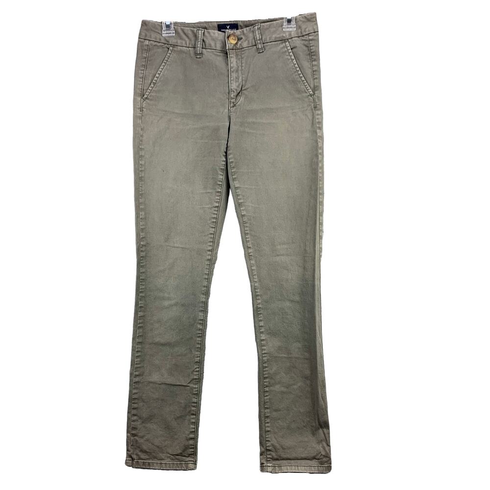 American Eagle Womens Skinny Pants Size 6 W32 x L30 Stretch Olive Green Mid Rise